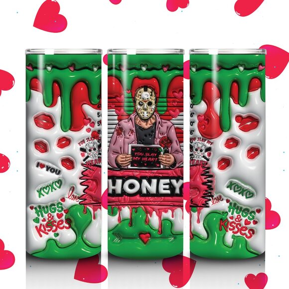Valentine’s Jason Voorhees Tumbler – 20 oz Skinny Horror Cup - Picture 1 of 4